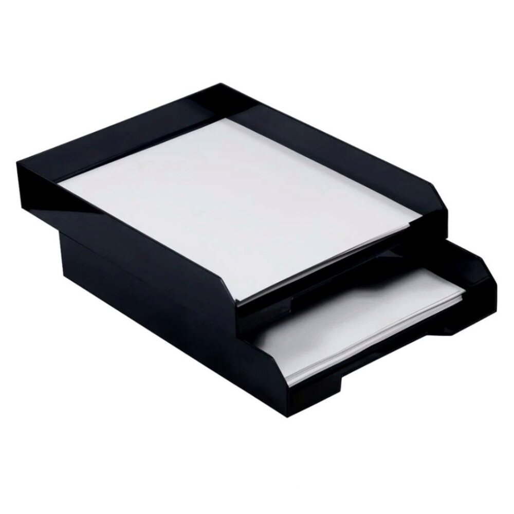 Black Stackable Paper Organizer Trays Set of 2